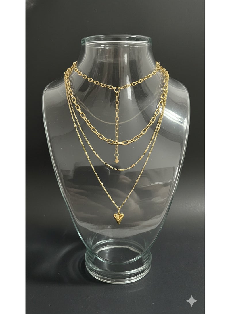 WARD Elegant Triple Layered Heart Pendant Necklace - Gold Plated Stainless Steel Jewelry. - Image 3